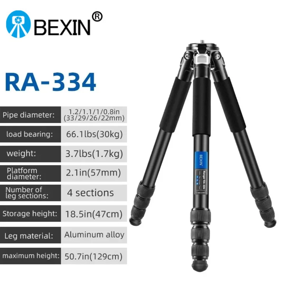 BEXIN RA334 Professional Aluminum Alloy Tripod Outdoor Photography Bracket for Canon Nikon Sony Fuji Olympus Digital SLR Camera