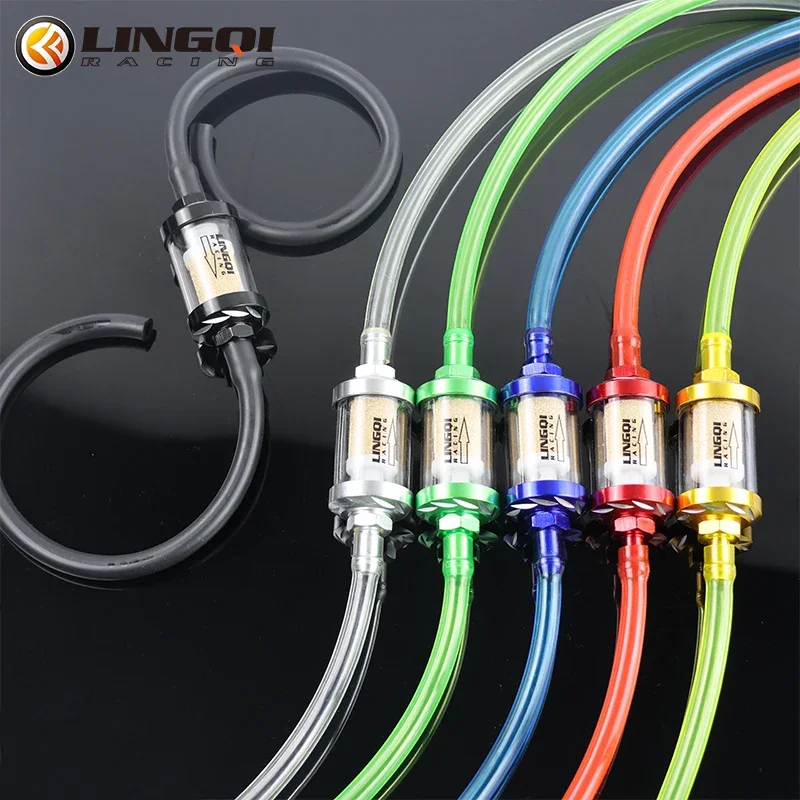 LINGQI RACING Motorcycle M8 Gas Fuel Filter 8mm Gasoline Oil Filters and Pipe Tube Line For 49cc 50cc 110cc 125cc Dirt Pit Bike