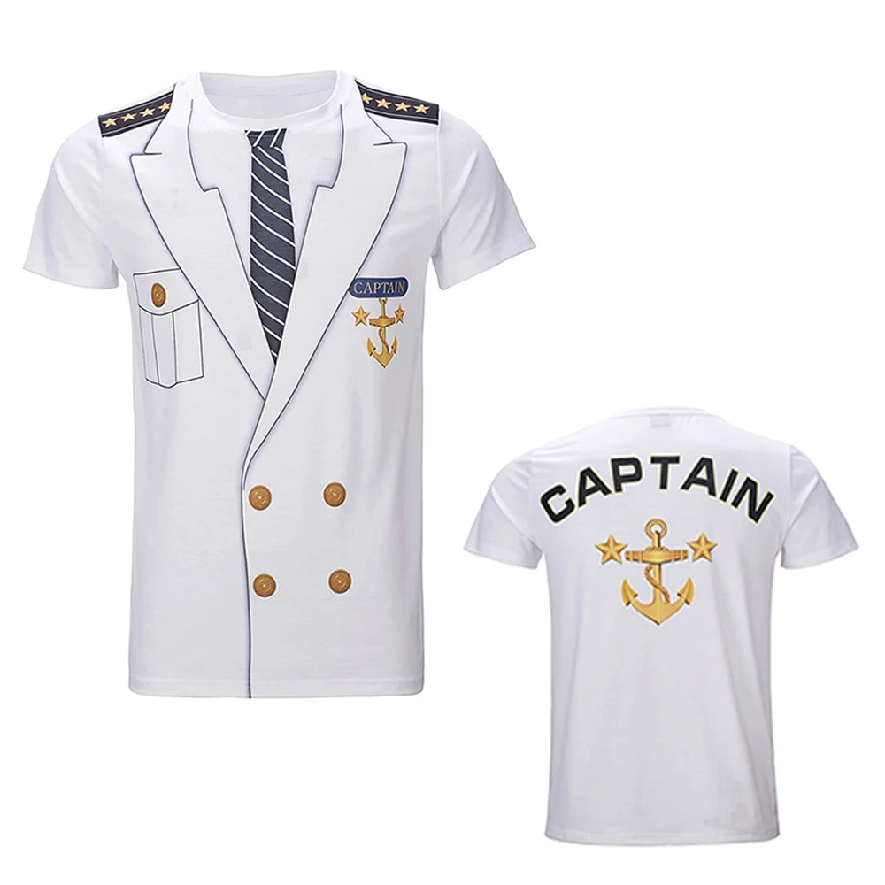 Funny Yacht Sailor Costume Short Sleeve Casual  Summer Unisex Party Cosplay Tee Tops Men Women 3D Print Captain Uniform T-Shirt