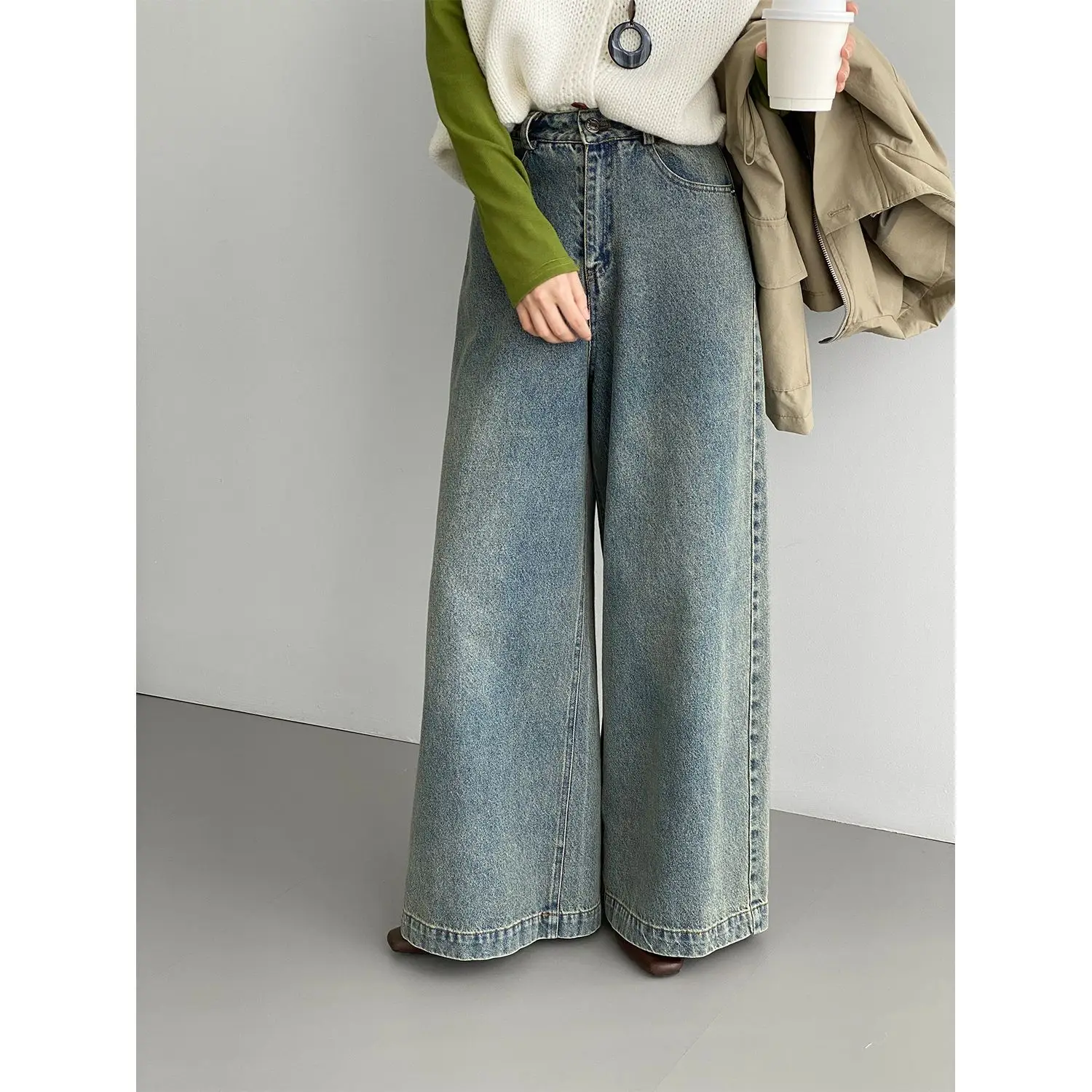 

2026 Versatile Washed Jeans Women's High Waist Casual Straight Wide Leg Pants