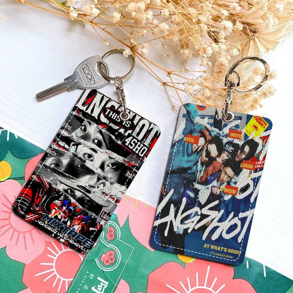 Kpop Band I-LNGSHOTS Style PU Access Card Holder with Keychain - Executive Protection for Bank card,Subway, Bus Card case