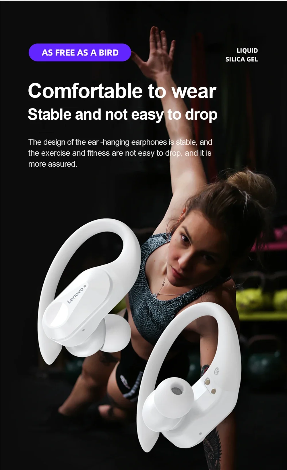 Lenovo LP75 Bluetooth-Headset, Sicherer Ohrbügel, Kabellose Ohrhörer, LED-Batterieanzeige, Ergonomisches Design, Kopfhörer für Outdoor-Aktivitäten – Detail 11