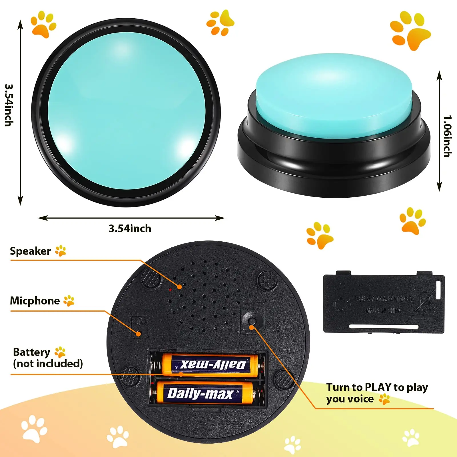 Dog Buttons for Communication Training 30s Recordable Dog Buzzers Dog Talking Button Voice Recording Pet Button