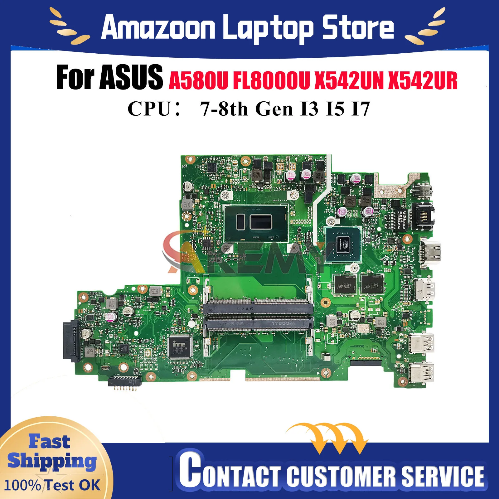 

X542UQ Laptop Motherboard For ASUS X542UR X542UF X542URV X542U X542UN A580U X542URR FL8000U X542UQR Mainboard With I3 I5 I7 CPU