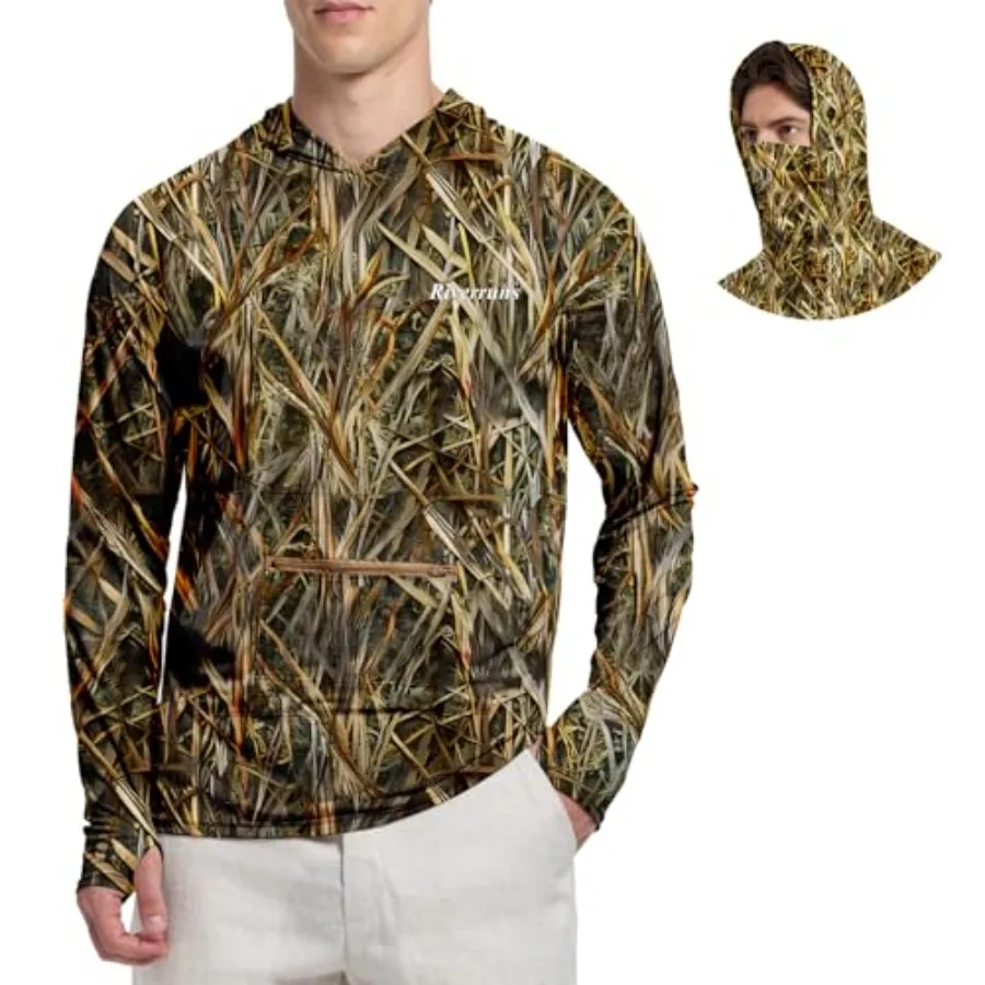 

UPF 50+ Fishing Hoodie with Neck Gaiter and Thumbholes, Breathable Quick-Dry Sun Protection Shirt for Outdoor