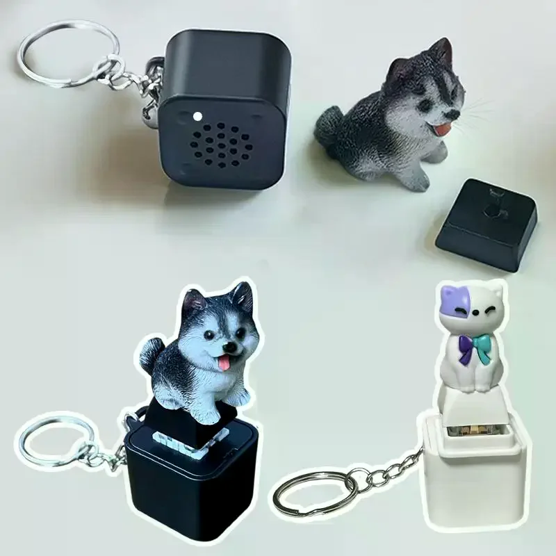 Keychain Funny USB-C Rechargeable Dog Cat Keyboard Clicker Fidget Toys Sound With LED For Stress Relief