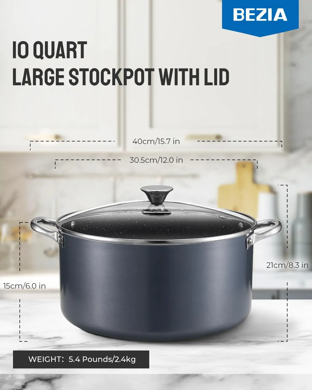 

10 Quart Cooking Pot, Large Non Stick Induction Stock with Lid, All Stove Compatible, QT Aluminum Soup/Stew