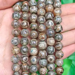 8mm 3 Eey DZI Agate Stone Beads Natural Grey Green Round DIY Handmade Spacer Loose Bead for Jewelry Making Bracelets Necklace