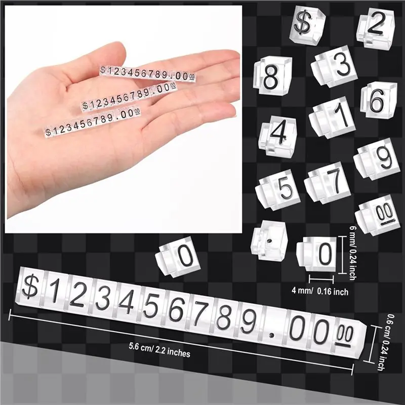 B97A-100 Sets Price Display Cube Number Letter Price Tag Cube Blocks Adjustable Dollar Display Stand Small Counter Kit