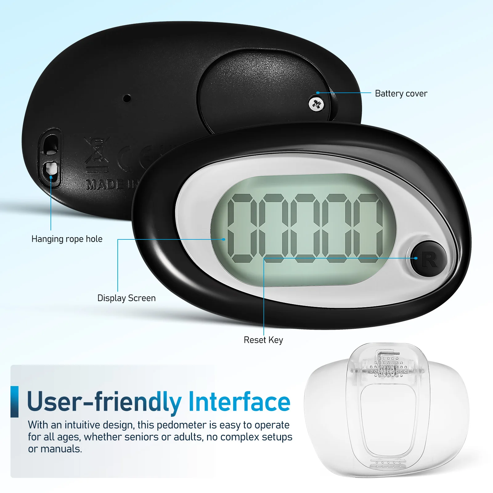

Step Counter 3D Pedometer for Walking Clip on Accurate Tracking Portable Lightweight Design with Lanyard for Fitness Hiking