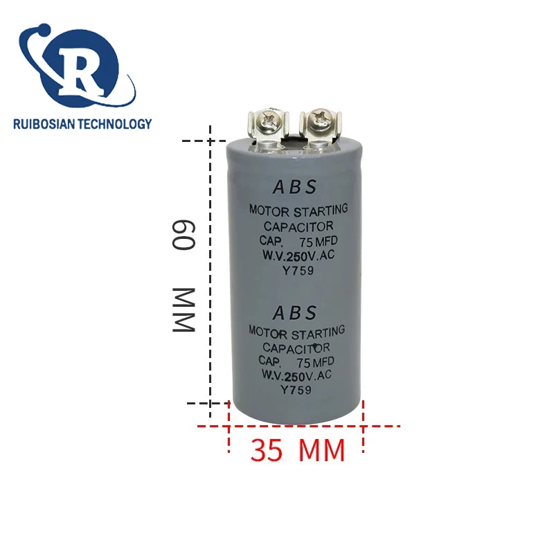 CD60 ABS motor starting capacitor 75UF 100UF 150UF 200UF 300UF 400UF 600UF 800UF 1000UF 1200UF 250V screw with terminal 150MFD