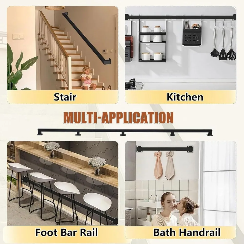 Galvanized Steel Square Staircase Handrails, Easy Install Iron Balusters Railing for Indoor and Outdoor Use, Suitable for H-Shap