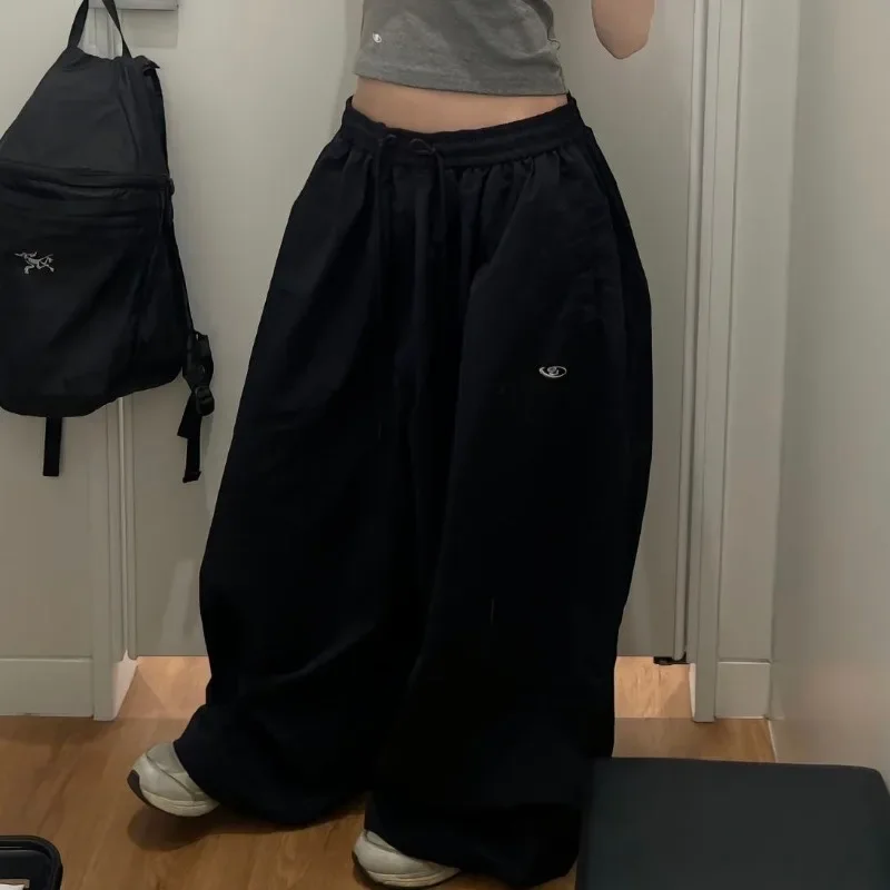 Deeptown Y2k Schwarz Übergroße Grundlegende Frauen Casual Hosen Breites Bein Koreanische Mode Baggy Harajuku Jogginghose Jogging Hip Hop Hosen