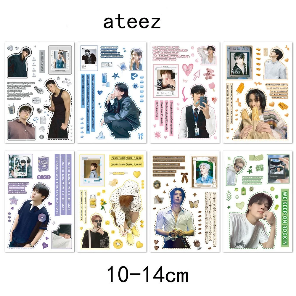 ATEEZ 8 Sheets Per Pack Die-cut Sticker And2ble Love and Deepspace Trendy Design Cute Waterproof Decorative Stickers Cosplay