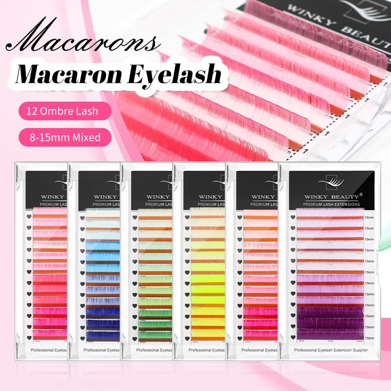 Rose Pink/Purple/ Yellow/Green/Blue/Pink 6 Colors Rainbow Macaron color Hand Woven Premium Synthetic Mink Eyelashes