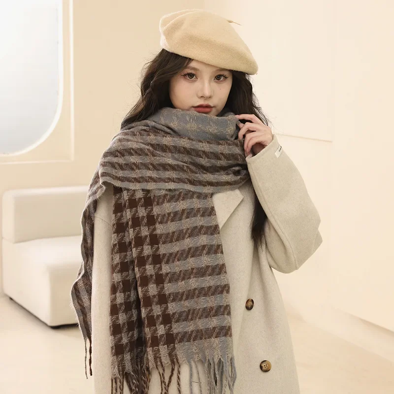 Luxury Design Women's Stripe Scarf Winter Versatile Thick Plaid Shawl High Grade Scarf Birthday Gift for Boyfriend