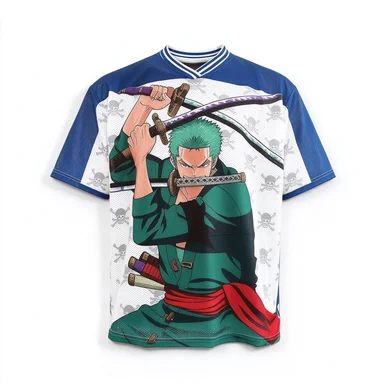 One Piece Three Swords Flow Sauron Battle Painting No. 2 Three Swords Style Pirate Logo Breathable Mesh Loose Casual T-shirt