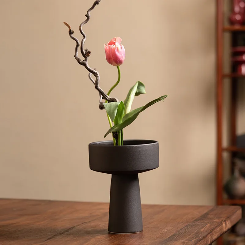 Imagem -03 - Estilo Japonês Ikebana pé Alto Fosco Vaso de Cerâmica Arranjo de Flores Vintage Decoração da Sala Home Acessórios