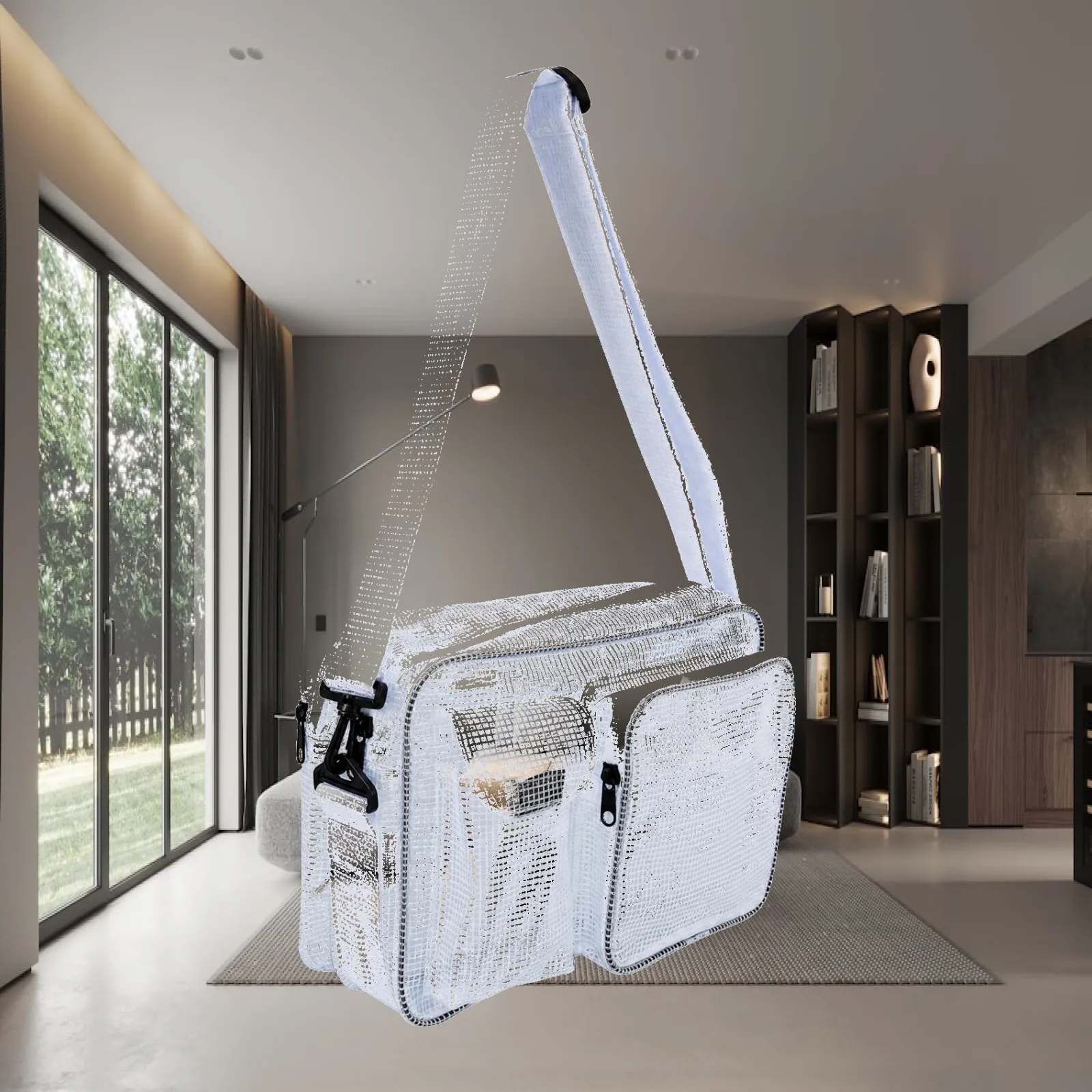 Men White Cross Bag PVC Computer Case for 14 Inch Laptop Waterproof Office Bag with Storage Pockets