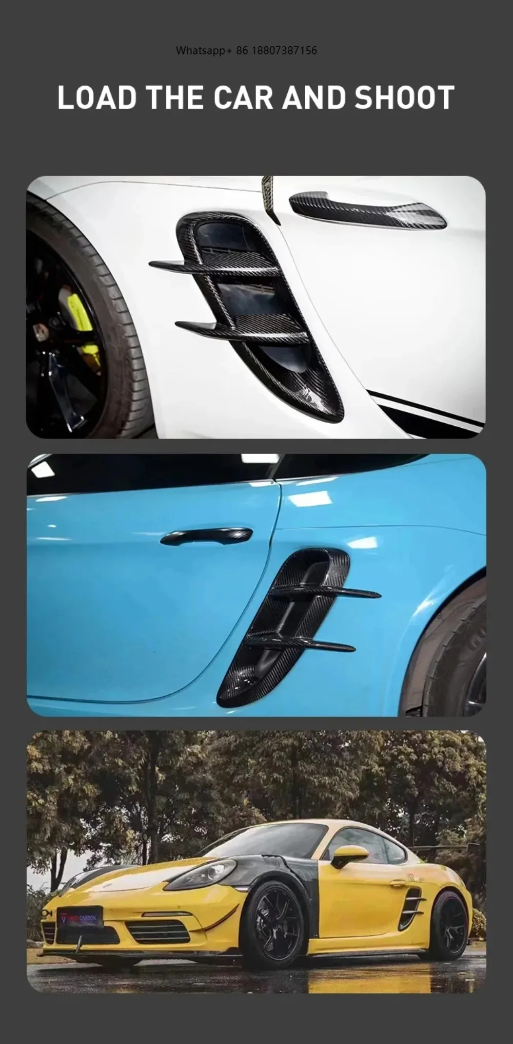 

Best Quality Carbon Fiber Fibre Bodykit Front Bumper Side Fender Air Vent Fit forPorsche 718 Boxster