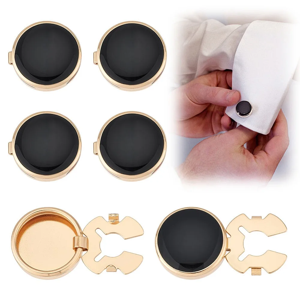 6Pcs Flat Round Brass Enamel Cufflinks Shawls and Capes Buckles for Garment Accessories Golden 16x15x5.5mm Hole: 5mm