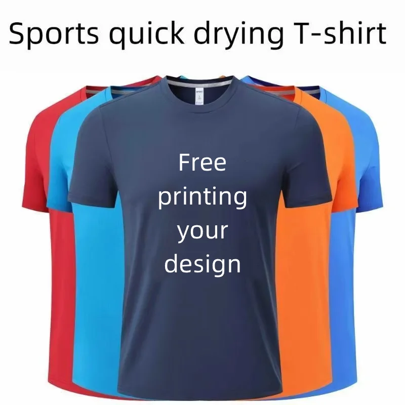 Camiseta deportiva de secado rápido para correr para hombre, camiseta personalizada con logotipo impreso, fútbol, baloncesto, maratón, carrera, verano