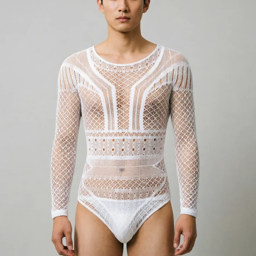 Fashion-line Male Sexy Lingerie Men's Hollow Out Fishnet Tops Black Blue Red White Color Cool Man Underwear 2026 Lencería Hombre