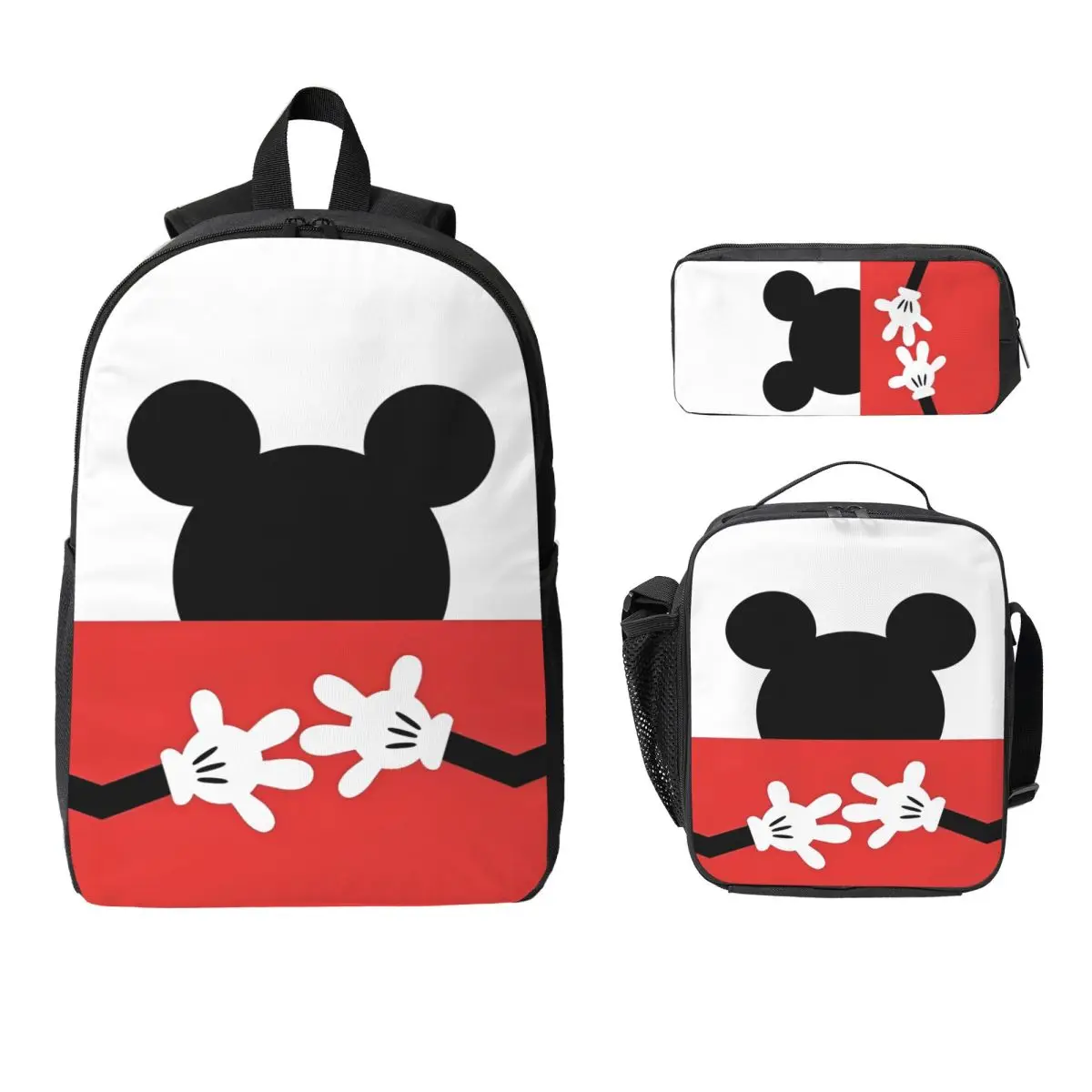 

3Pcs Mickey Mouse Backpack Set for Children Pencil Boxes Bookbag Sets with Lunch Box For School Students Daypack