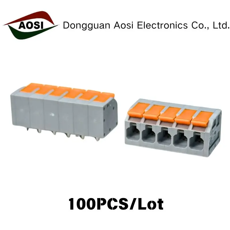 100PIN 5.0mm Pitch Double Row Type Spring Push‑in PCB Terminal Block 2604R KF208R with Handle,2-12P Quick Wiring Connector