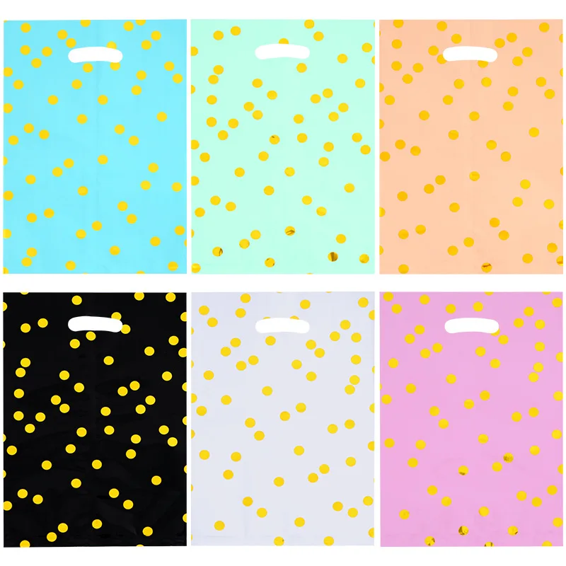 20Pcs golden dots Plastic Birthday Gift Packaging Bag Candy Cookie Tote Bags for Kids Birthday Baby Shower Party Favor Bags