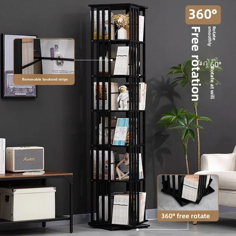 Rotating bookshelf Floor-to-ceiling shelf Picture book storage Simple home student multi-layer 360-degree book cabinet