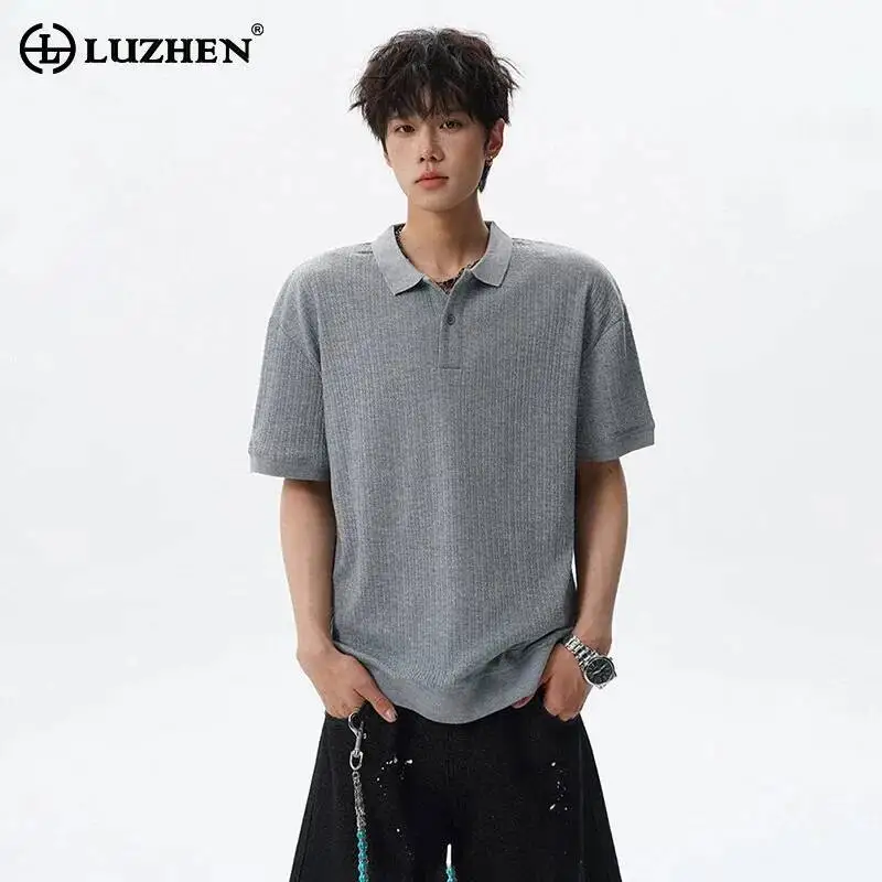 LUZHEN 2026 Summer Fashion Korean Polo Neck Solid Color Short Sleeve T-shirts Men's Handsome High Quality Casual Pullover JY7431