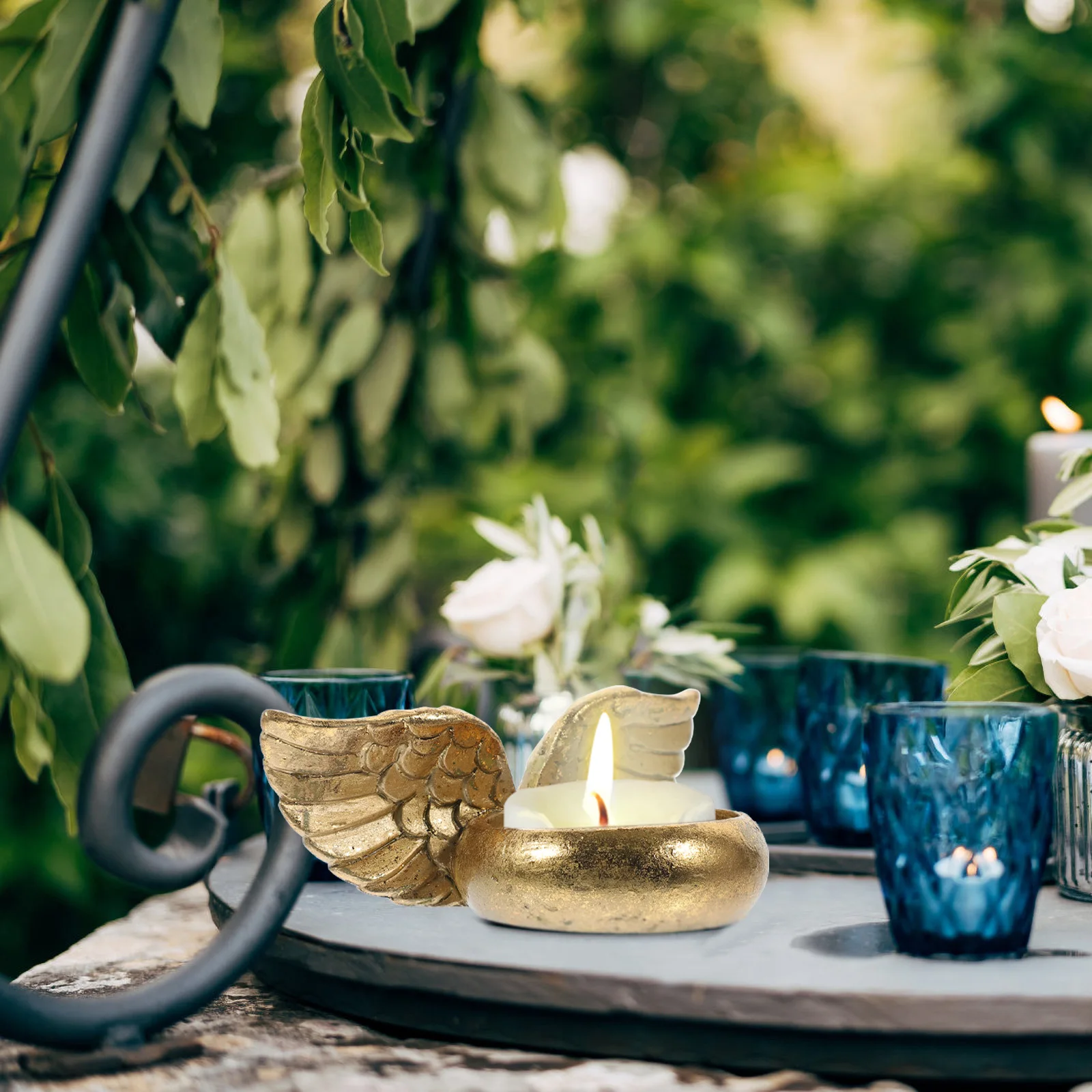 

Creative Angel Wing Shaped Candlestick Resin Desktop Decorative Rack for Aromatherapy Tea Wax Incense Burner Display