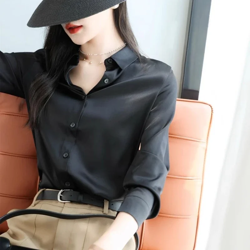 Women's  Fashion Satin Shirt Blouses Korean Style Womens Tops Luxury White Shirt Women OL Loose New Women Clothing