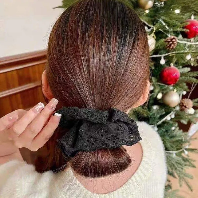 AISHG Lace Scrunchies for Women Elastic Hair Bands Ponytail Holders Tie Solid Color Hair Hoop Rubber Bands Girl Hair Ring - Image 6