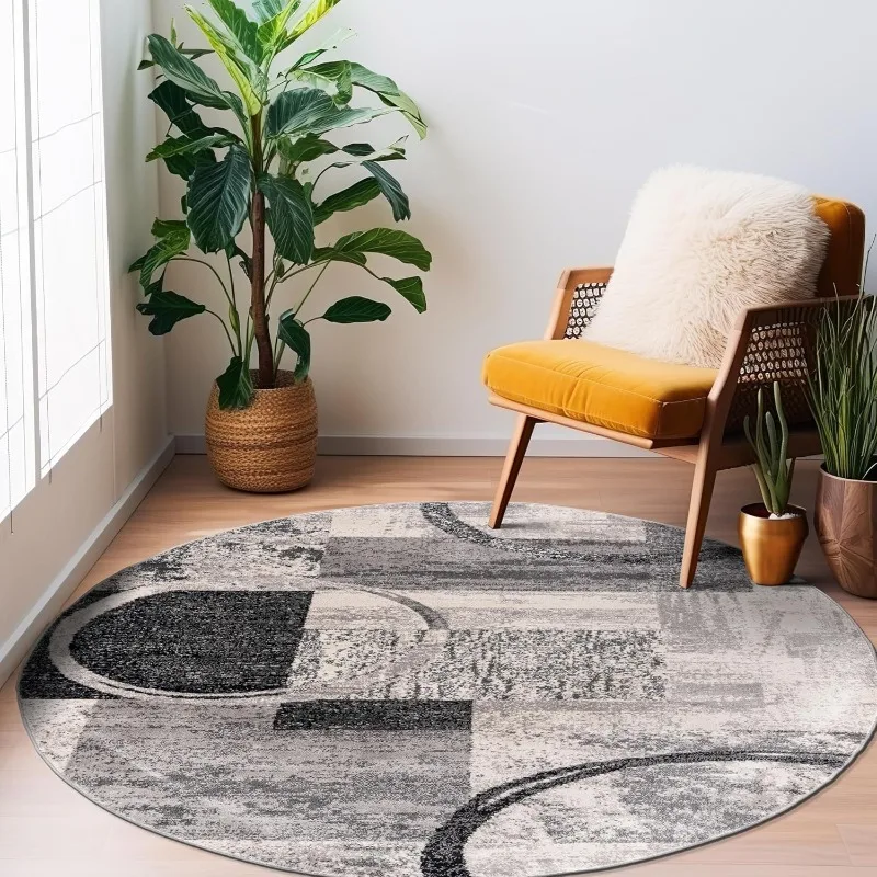 Abstrakter geometrischer Musterteppich, unregelmäßiges Block-Design, Matte, moderne künstlerische Heimdekoration, runder Teppich für Wohnzimmer, Schlafzimmer, Büro