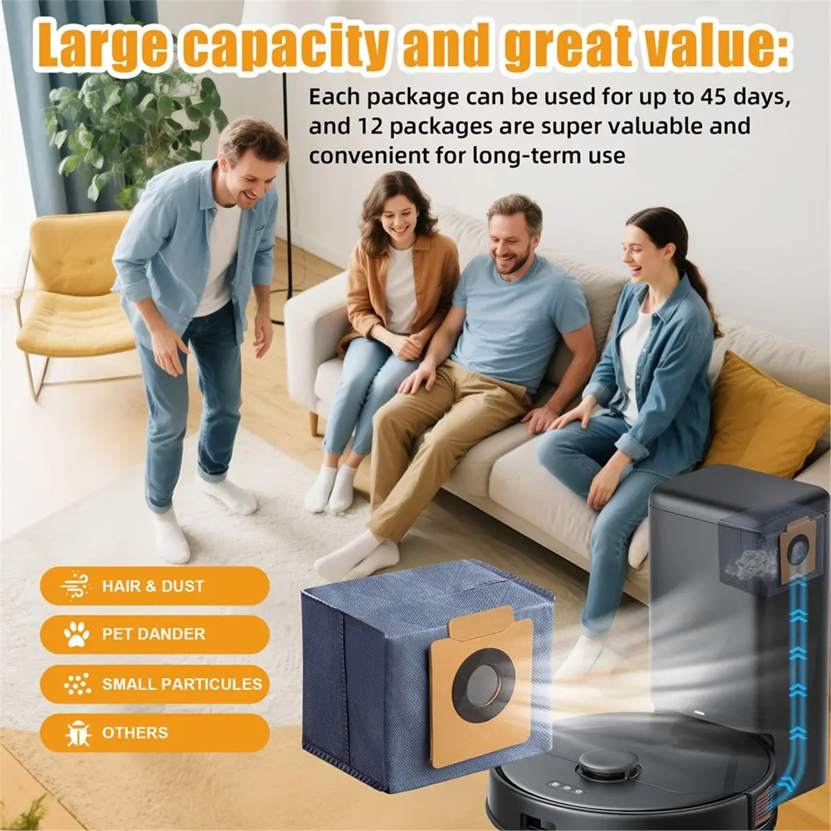 12 Pack Dust Bags for X10 Pro Omni Robot Vacuum and for X8 Pro with Self-Empty Station, with 1 Orange Brush