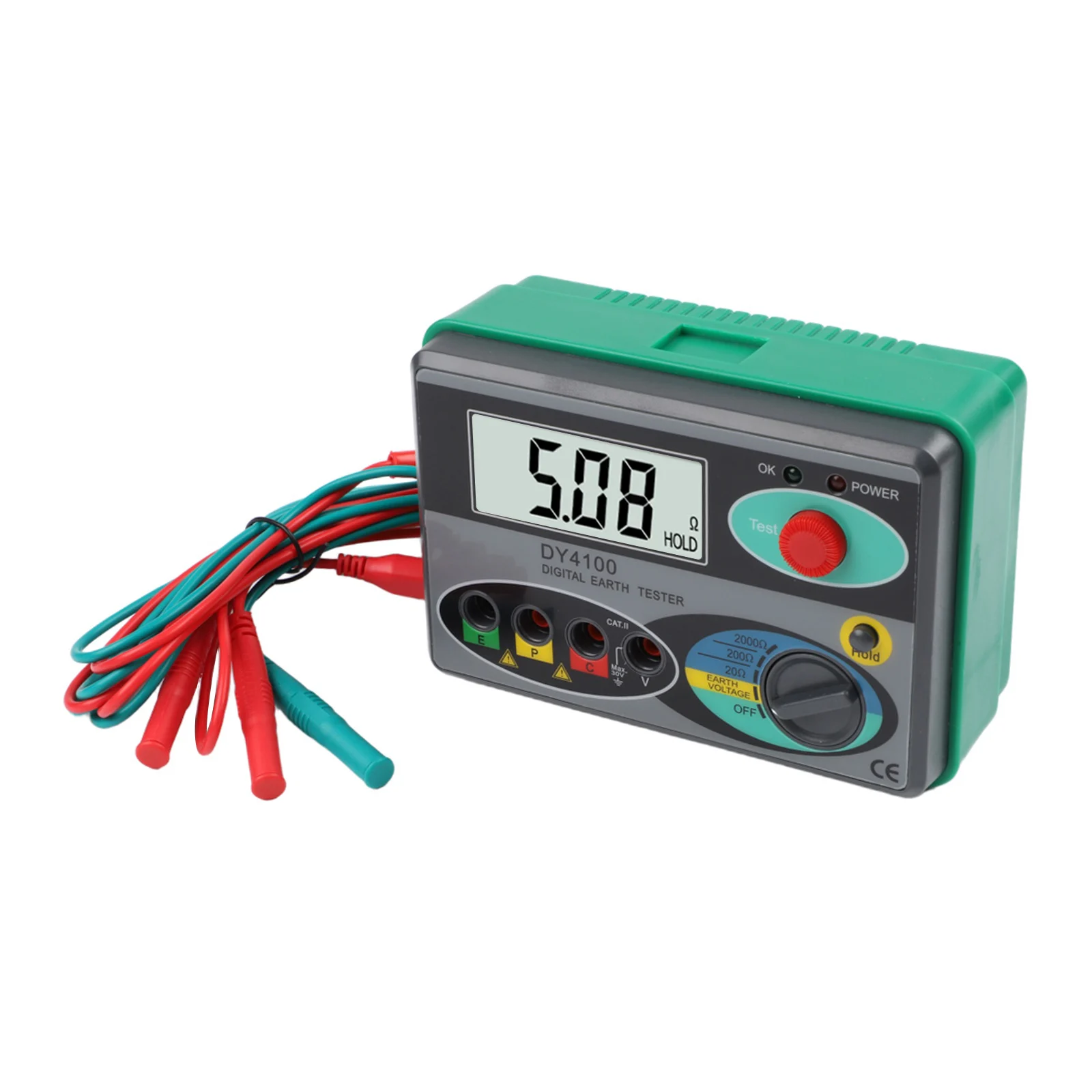 DY4100 Digital Earth Ground Resistance Meter Megohmmeter Ohm Tester With 3 Gear Positions HD Display For Electric Power Railway