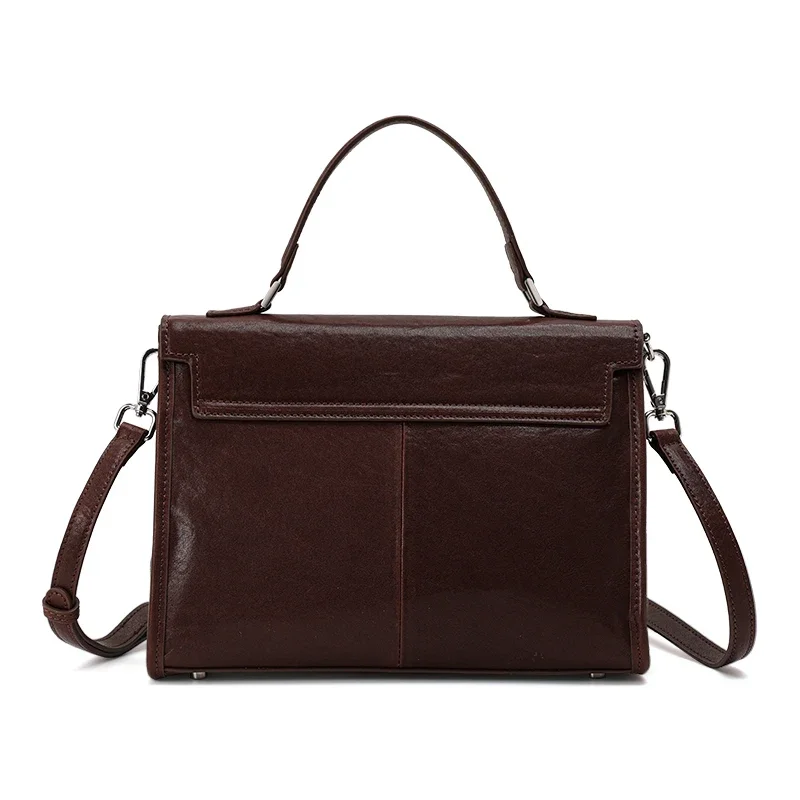 Aidrani First-Layer Cowhide Handbag for Women 2026 New Large-Capacity Retro Niche Briefcase Motorcycle Mom Bag