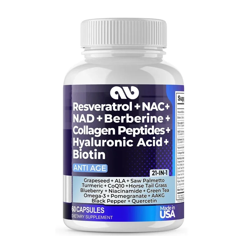 Resveratrol NAD+Aspartate Hyaluronic Acid - Hair, Nail, Skin, and Joint Supplements -21 in 1 for Women and Men