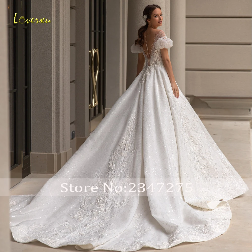 Loverxu A-Line Exquisite Wedding Dresses Sweetheart Short Sleeve Vestido De Novia Lace Appliques Mondern Custom Made Bridal Gown