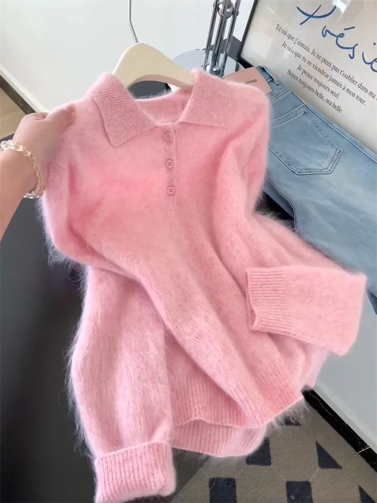 

Розовый длинный вязаный свитер для поездок на работу, корейский женский осенне-зимний новый мягкий удобный уютный свитер