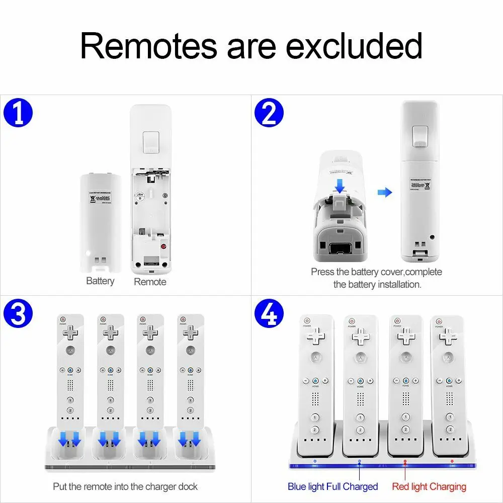 For Nintendo Wii Gamepad Battery Charger with 2pcs/4pcs Rechargeable Batteries for Wii Remote Controller Charging Dock Station