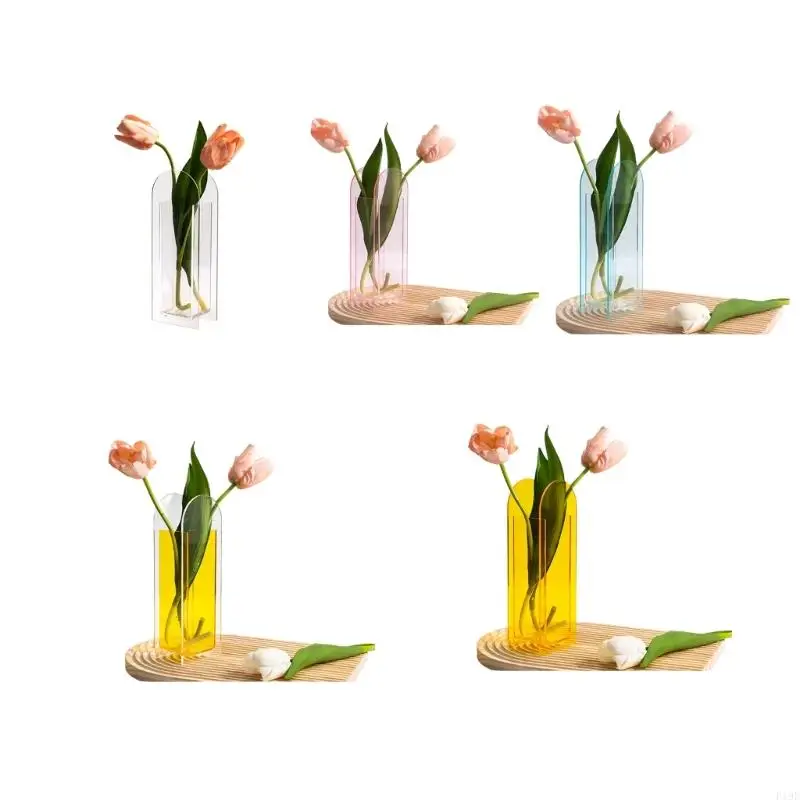 Shatterproof Clear Acrylic Vase Decorative Flower Stand Desk Organiser For Tabletop Shelf Mantel Living Room Decoration F19E