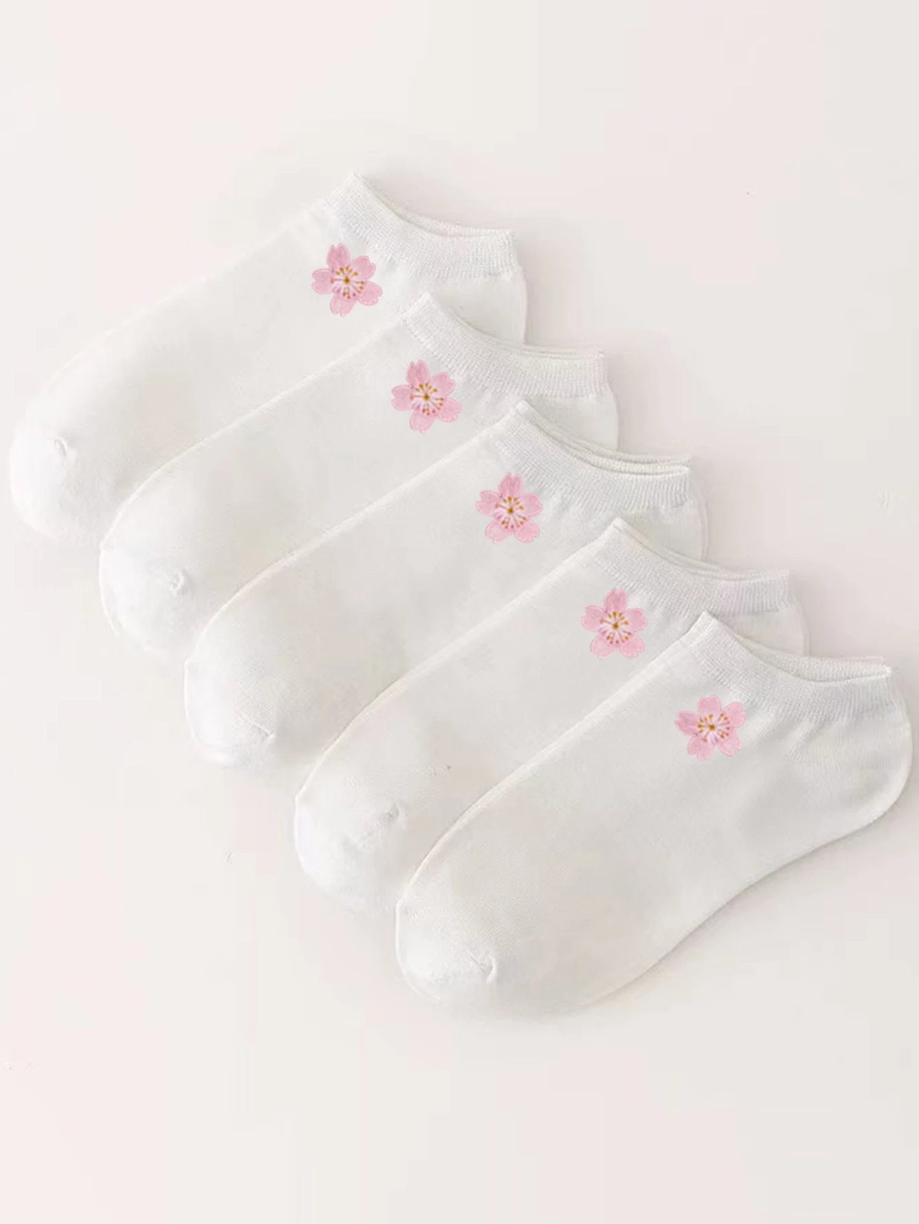 1/5/10/20 Pairs Women's Solid Color Flower Pattern Ankle Socks, Comfortable, Sweat-Absorbent, Breathable & Preppy Style