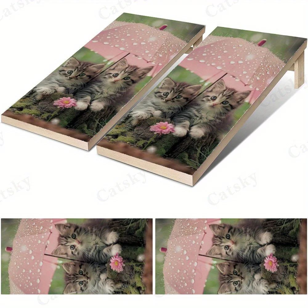 Cute Kittens Under Pink Umbrella in Rain ,High Value! 2D Flat Vinyl Sandboard Decals - Budget-Friendly and High Value, Bubble-Fr