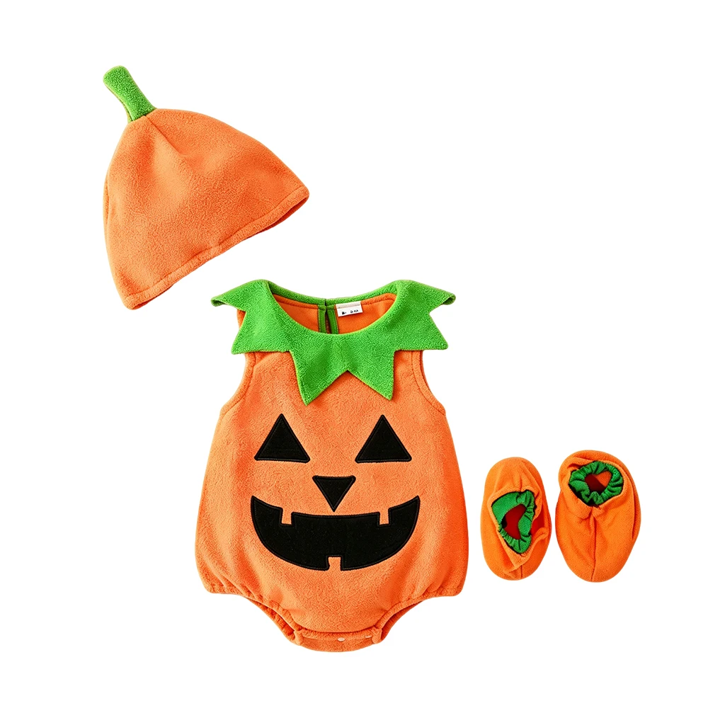 Cute Pumpkin Embroidery Baby Romper Infant Halloween Onesie Crawler Outfit or Daily Wear Birthday Theme Party Costume view 2