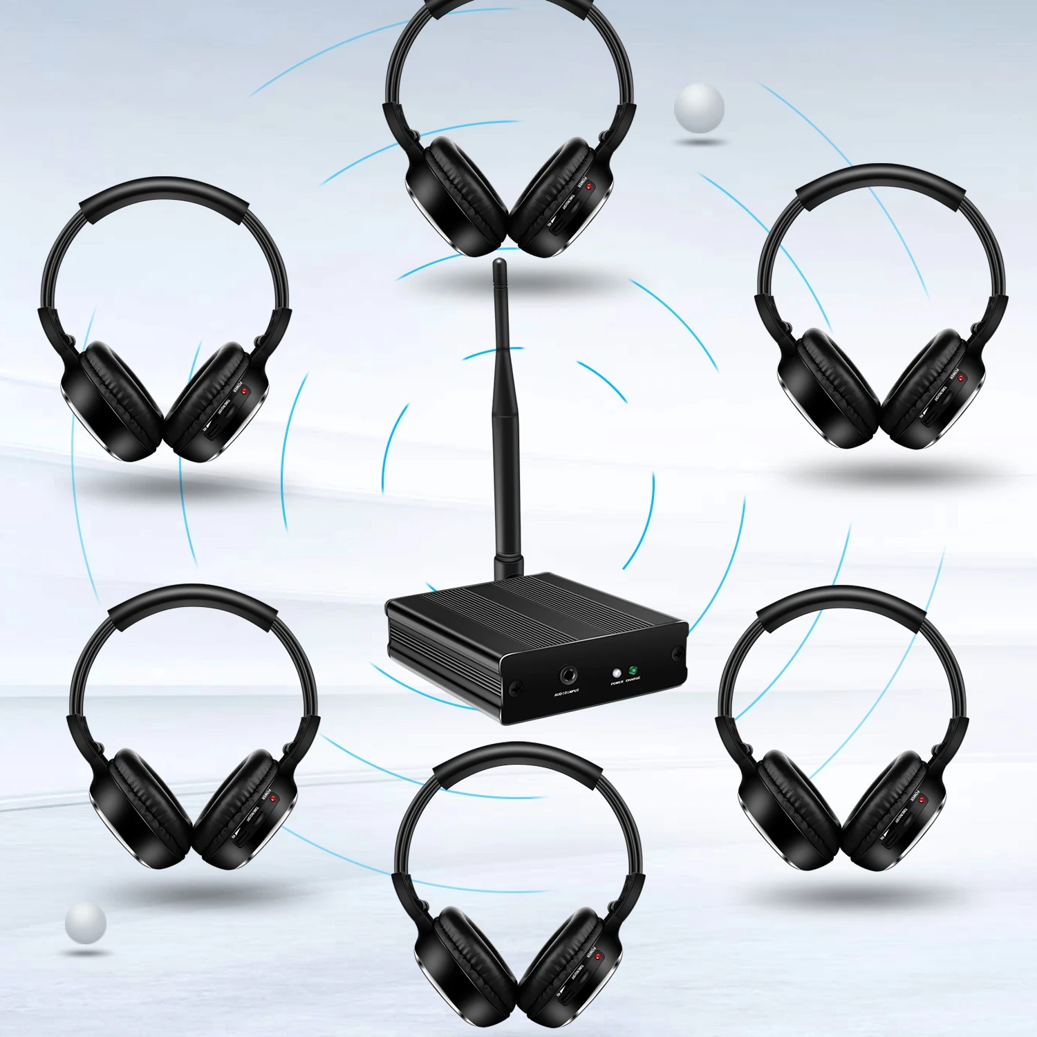 Silent Disco Headsets RF Wireless Headphones Bundle for Quiet Clubbing Party Including 100 Receivers and 500m Transmitters