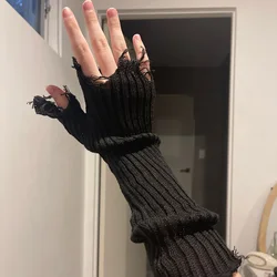 Guantes de punto de puño sin dedos para hombres y mujeres, mitones de codo, guantes de calentador de brazo roto, negro, Beige, Punk, Unisex, chica, nuevo