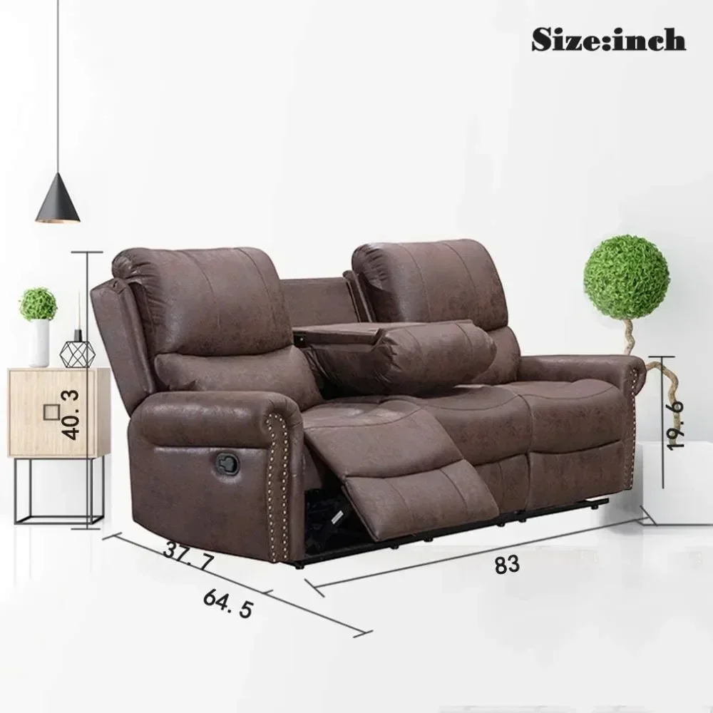 Recliner Set Reclining Couch Sofa Palomino Fabric 3 Seater Home Theater Seating Manual Recliner Motion for Living Room